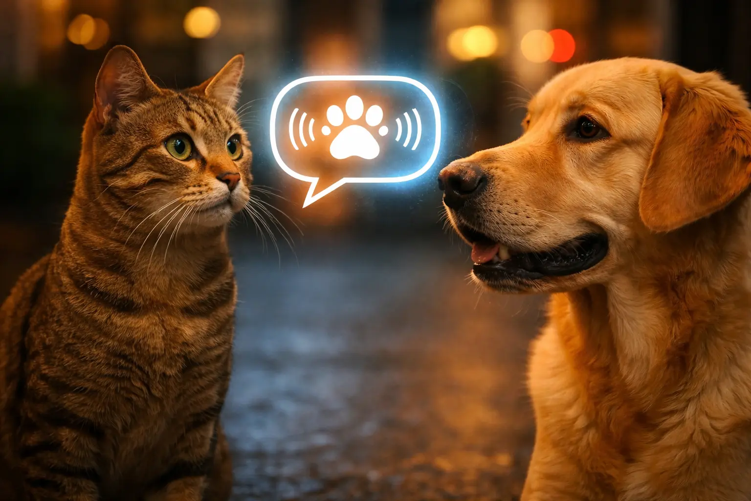 Cat and dog mascots on social feed
